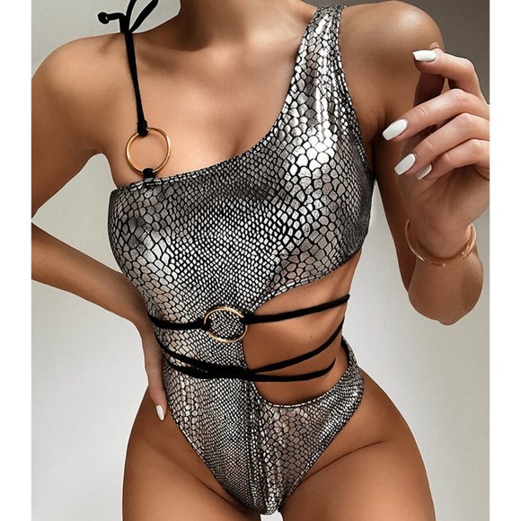 LAST CALL! 🐍Snake Skin🐍 Metallic One-Piece Bathing Suit - Picture 1 of 6